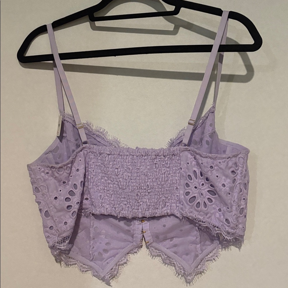 Anthropologie - The Giselle Eyelet Lace Corset Bustier Crop Top. Lavendar. XL - Picture 8 of 14